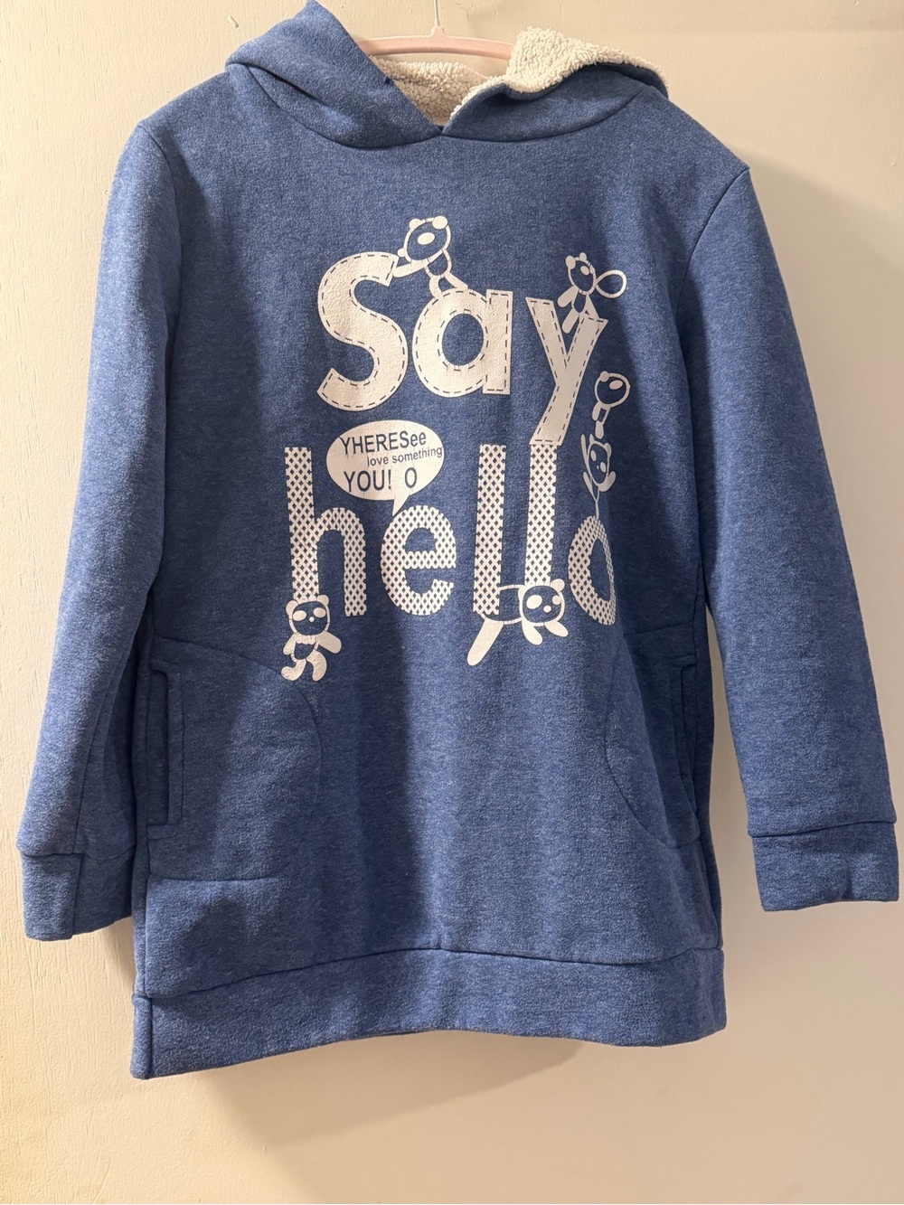 Vibrant, blue youth, panda hoodie, quirky, graphic statement, sweatshirt